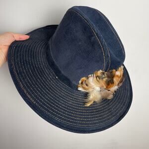 Vintage 80s Levis Cowboy Hat Sz 7 Boho Denim Corduroy Western Americana Festival